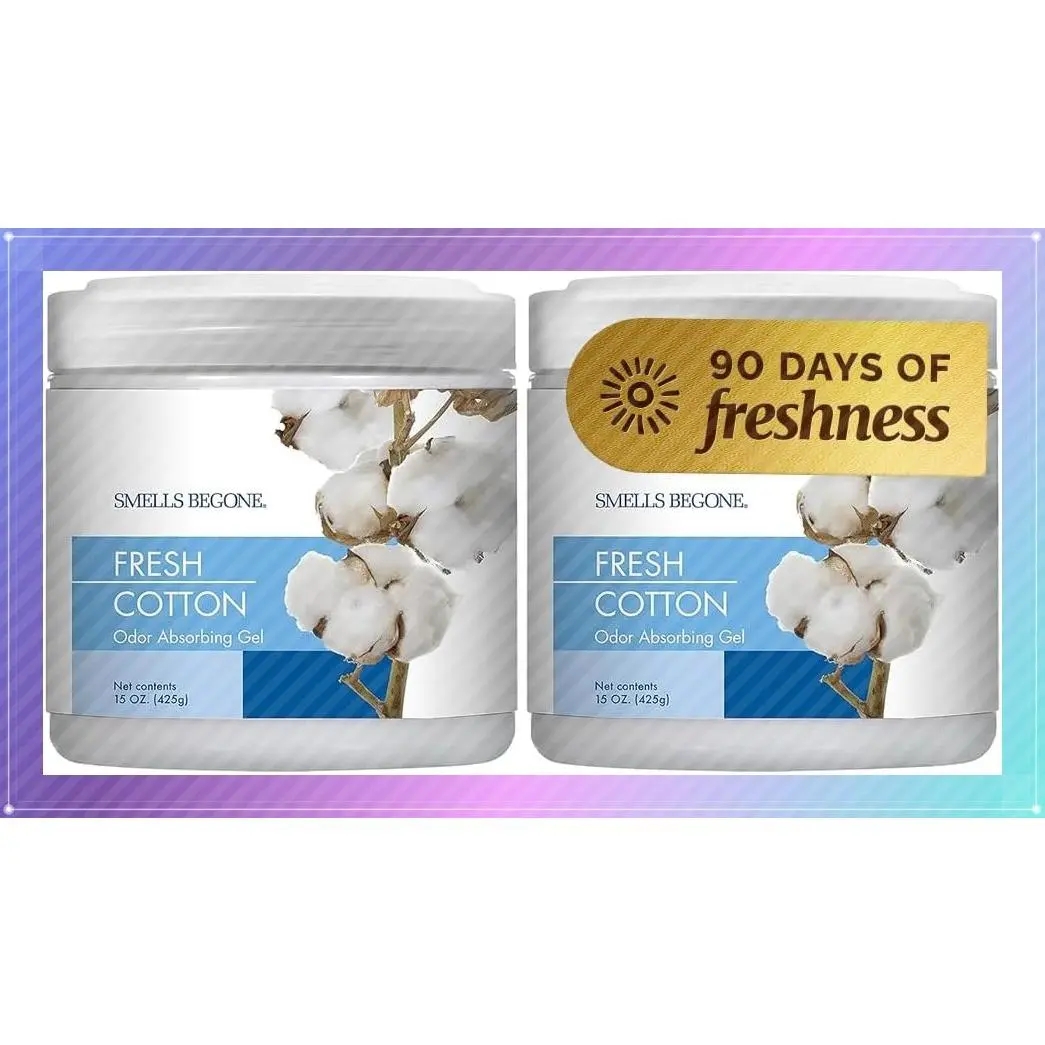 15oz Gel Odor Eliminator - Absorb & Remove Tough Odors in Pet Areas, Bathrooms, Basements, Garage, Cars, RVs & Boats - Eliminate Odors Quickly (2-Pack, Fresh Cotton)Gift