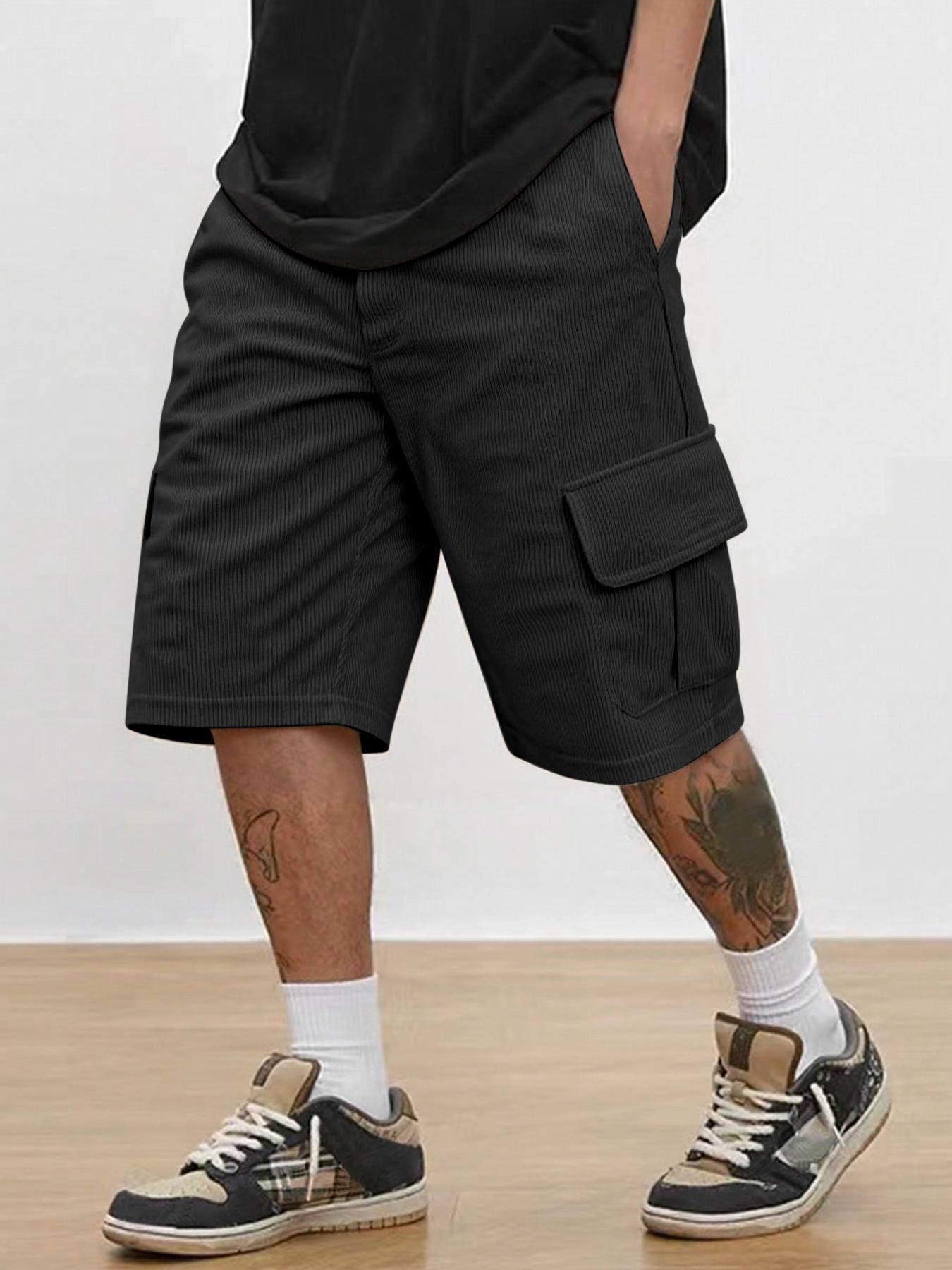 Men's Loose Solid Flap Pocket Drawstring Waist Cargo Shorts, Street Fashion Casual Bottoms for Daily Outdoor Wear, Men's Clothes for Summer