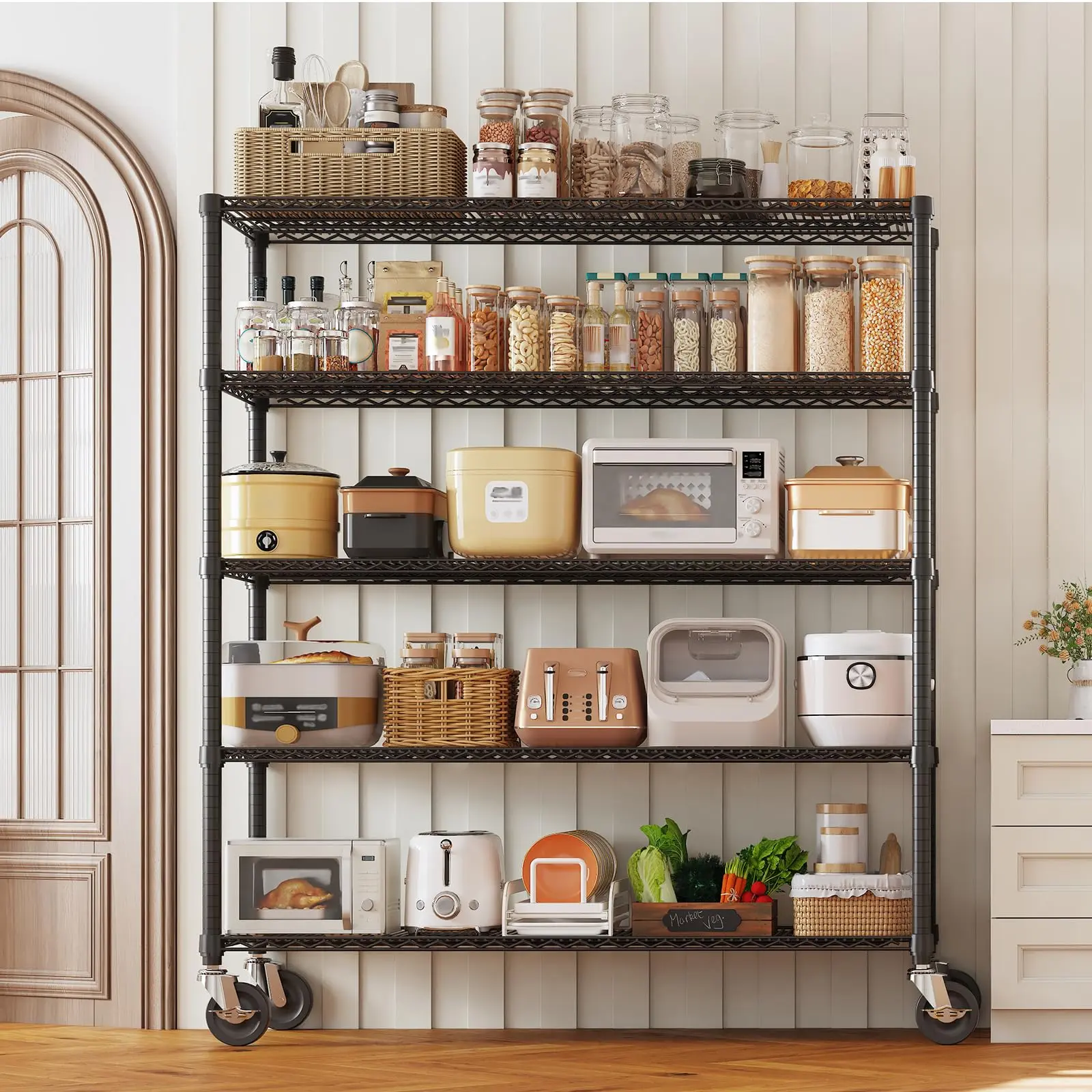 Garvee Heavy-Duty Rolling Wire Shelving Unit, 4-Tier Adjustable Metal Storage Rack w/ Locking Casters & Leveling Feet, 2640 lb Capacity, 73.8"H x 59"W x 23.9"D