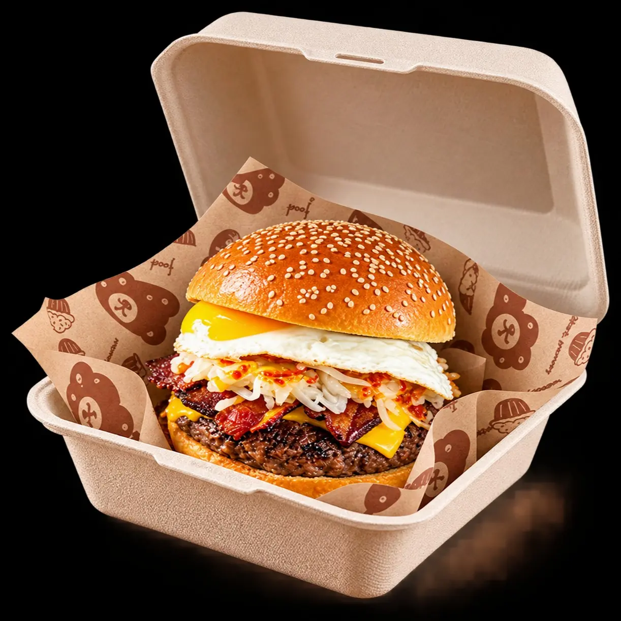 6 Inch Burger Boxes 30 Pack with Oil-Resistant Packaging Paper, 50 Pieces Included, Ideal for Food Service and Catering Needs