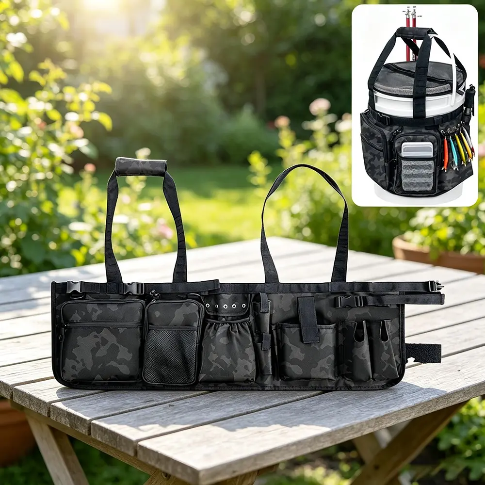 Fishing Bucket Organizer Bag with Lid, Ice Fishing Tool Kit, 5 Gallon Bucket, Storage Bag for Fishing Gear and Accessories