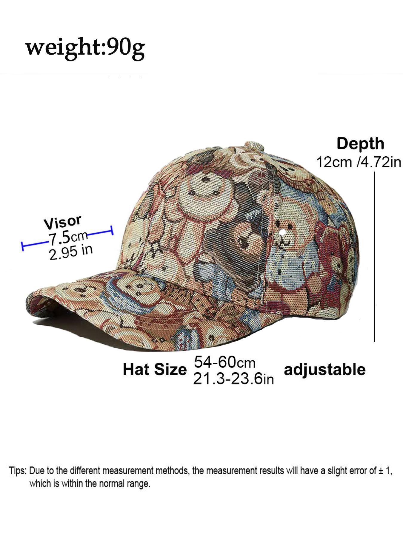 Cute Cartoon Bear Print Baseball Cap, Casual Outdoor Sun Protection Cap for Women & Men, Fashion  Vintage Hat for Party, Daily Clothing Decor Ball Caps Air Force, Adjustable Snapback Cap