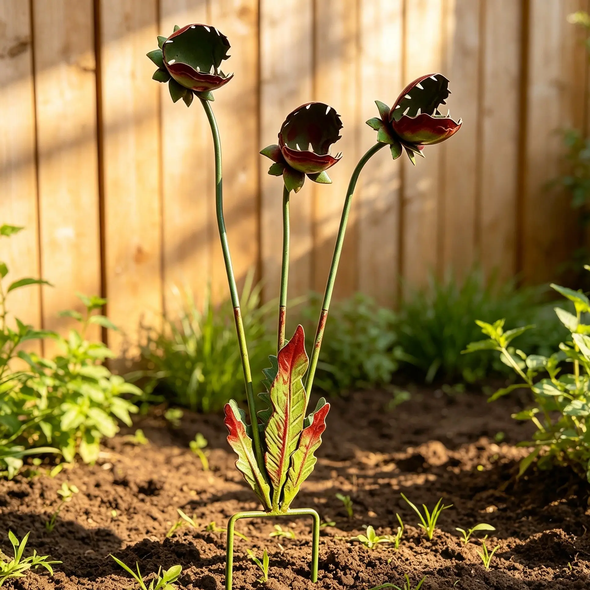 25in Detachable Carnivorous Flower Iron Garden Stake, Halloween Decoration for Garden Pots, Unique Outdoor Ornament, Durable Metal Design