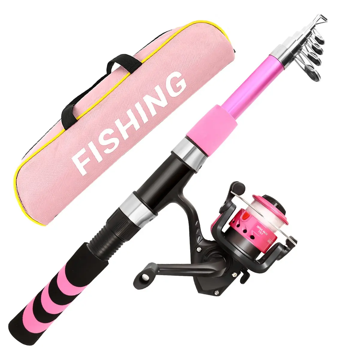 Girls' Adjustable Fishing Rod Set, Matching Reel, Non-Slip Handle, Easy Storage, Beginner-Friendly, No Hassles, Fishing Combo, Fishing Gear
