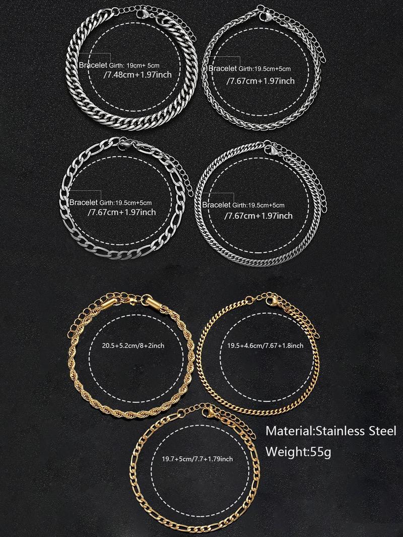 Men's Simple Plain Stainless Steel Link Chain High Quality Bracelet, Casual Fashionable Jewelry for Party, Daily Clothing Decor, Trendy All-match Elegant Jewelry Bracelet for Birthday Gift Couples Gifts, Stackable Bracelets Stack, Snake Chain Bracelet