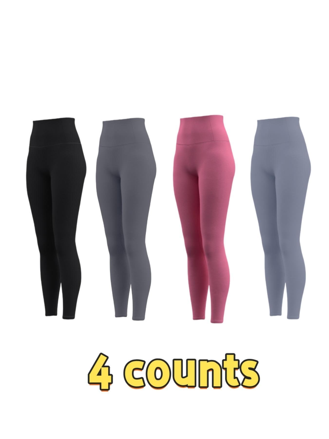 Women's Solid High Waist Sports Leggings, Tight Fitted Breathable Comfortable Skinny Pants for Yoga Gym Workout Running, Ladies Sportswear for All Seasons