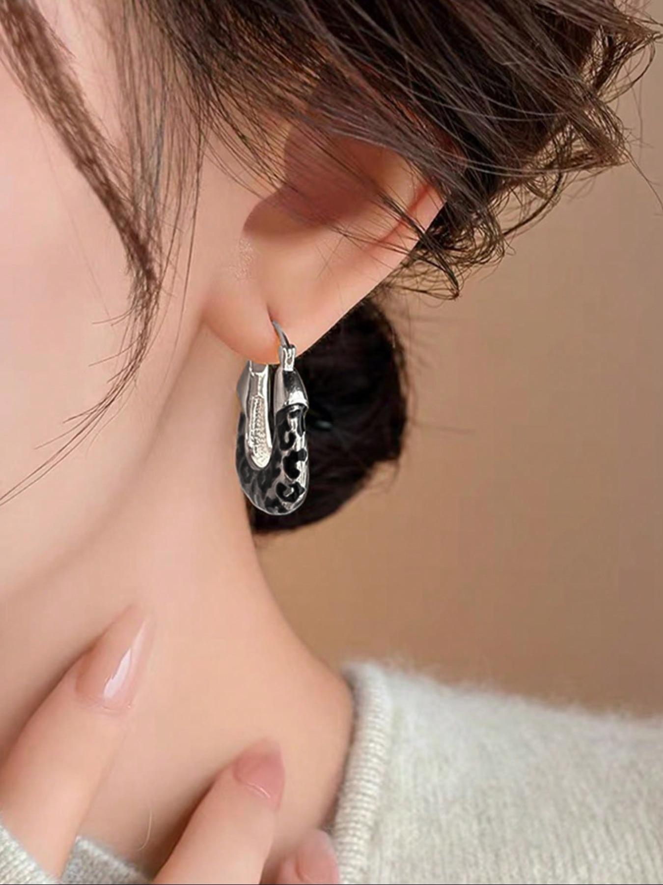 Vintage Geometric Leopard Print Statement Earrings, Y2K Aesthetic Elegant Women's Jewelry for Party & Daily Wear