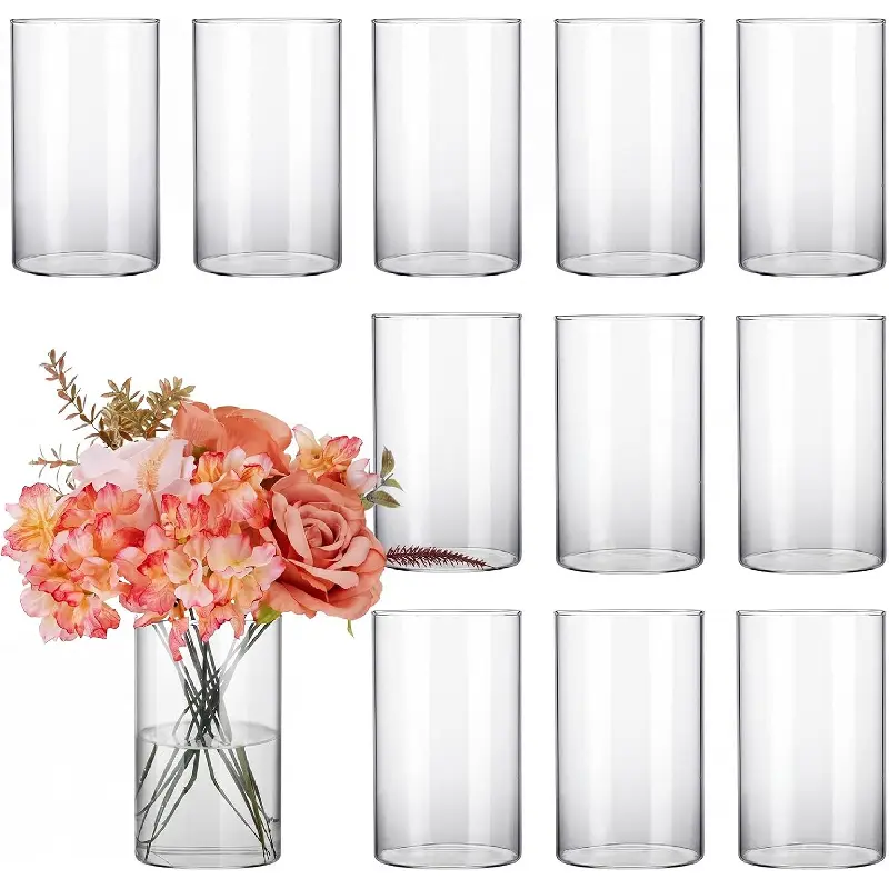 12pcs Glass Cylinder Vases for Centerpieces, Flower Vases Wedding Decorations, 6 Inch Tall Glass Candle Holder for Table Shelf, Floral Vase Bulk for Home Decor