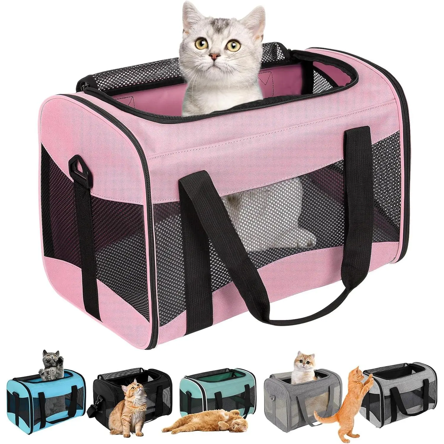 cat Carrier Large Dog Cat Carriers Puppies up to 30Lbs, Big Dog Carrier Soft Sided, Collapsible Travel Puppy Carrier (X-Large, Pink)