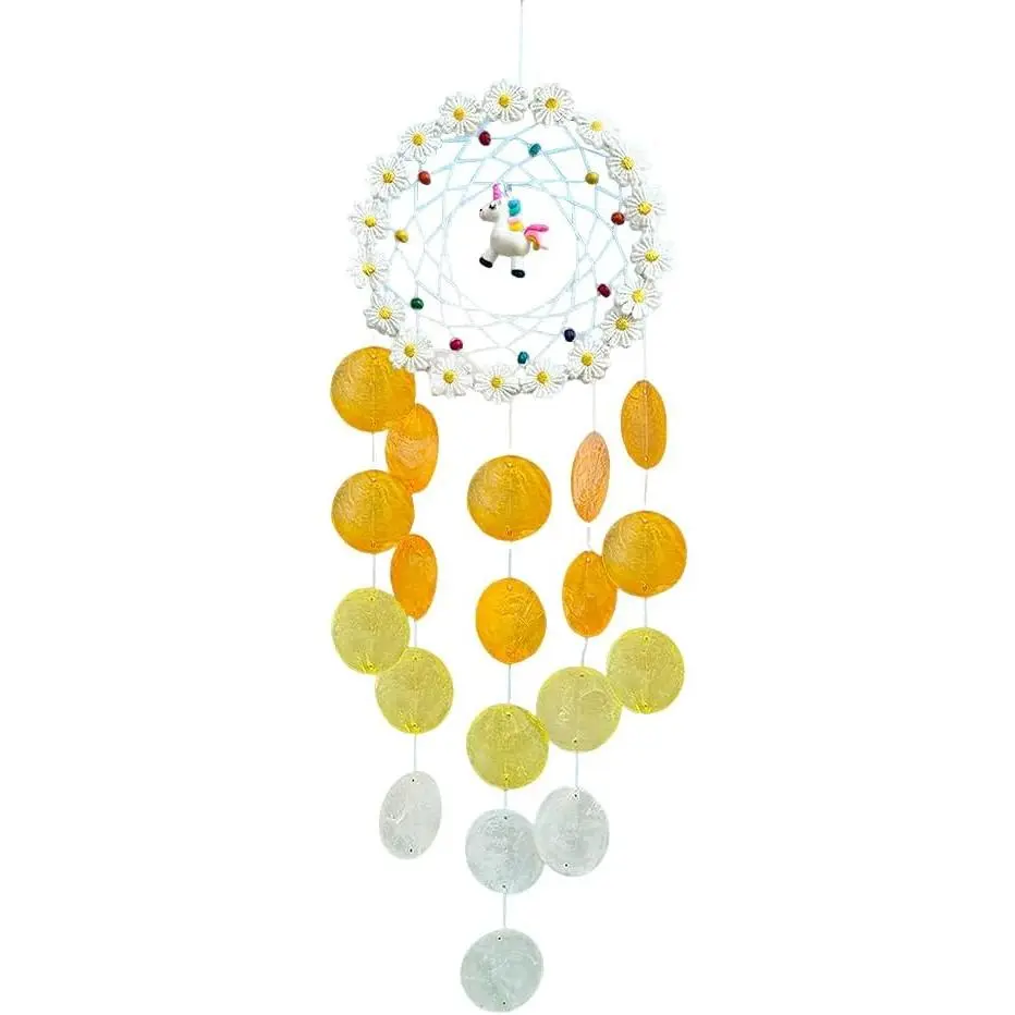 Handcrafted Chic Capiz Shell Wind Chime with Nylon Rope - Outdoor Garden Decor for Courtyard, Window - Relaxation Sound Gift for Women (Yellow)