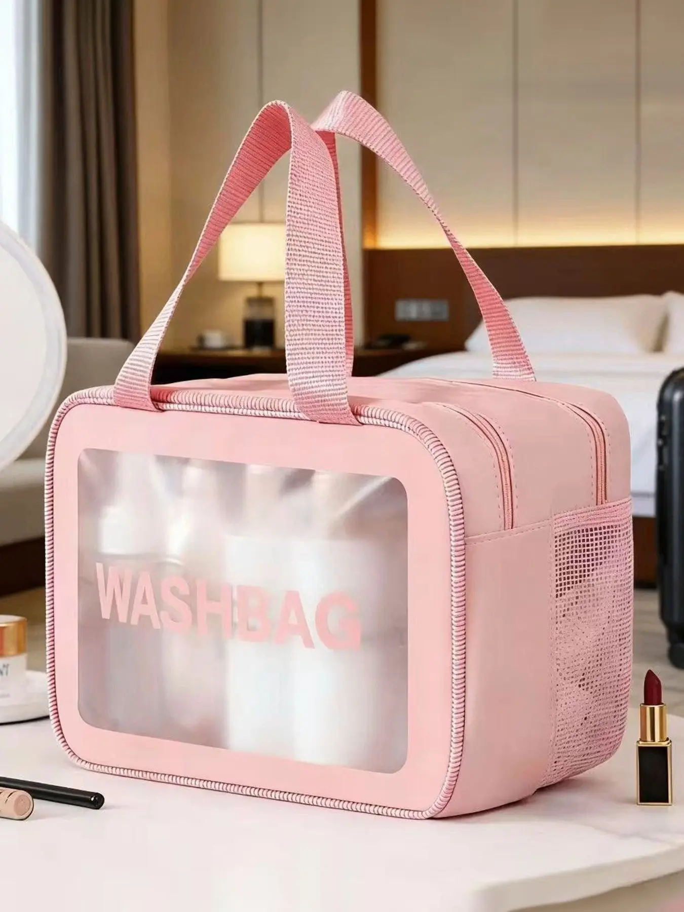 Large Capacity Transparent Travel Bag, Waterproof Handheld Organizer, Dry Wet Separation Pouch, Ideal for Toiletries and Essentials, Travel Storage Bags