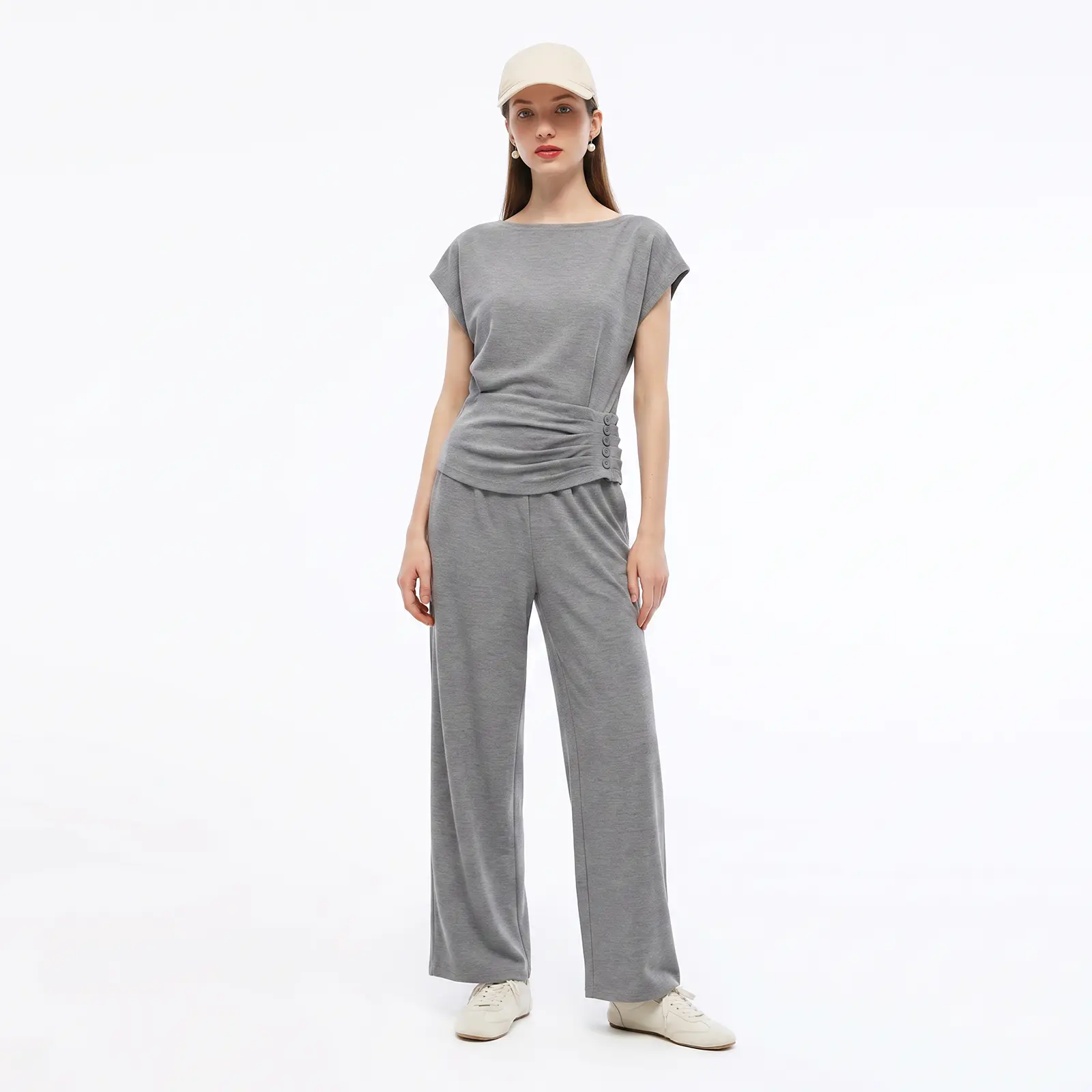 Goelia Viscose  Blend Knit Top and Pants Two-Piece Set  for Ladies