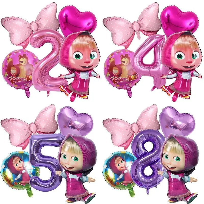 Masha and The Bear Birthday Balloons Decoration Number Bowknot Heart Ballons Set Girl Boy Party Supplies Kids Birthday Favors Masha and The Bear Birthday Balloons Decoration Number Bowknot Heart Ballons Set Girl Boy Party Supplies Kids Birthday Favors