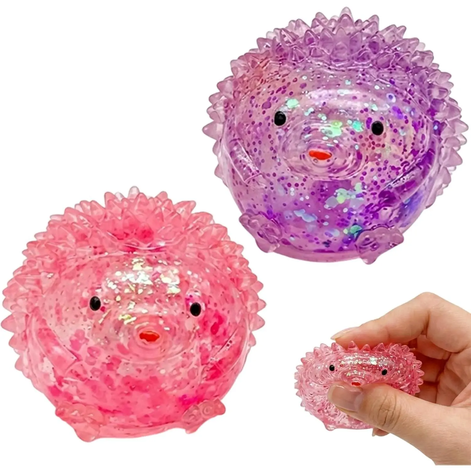 Unisex 2-Piece Hedgehog Squishy Toy Set - Random Hues Surprise Color Selection, Compact Palm-Friendly Size, Soft Slow-Return Texture, 12 Years Above Stress Relief Toy, Desk Display Collectible, Complete Duo for Versatile Use