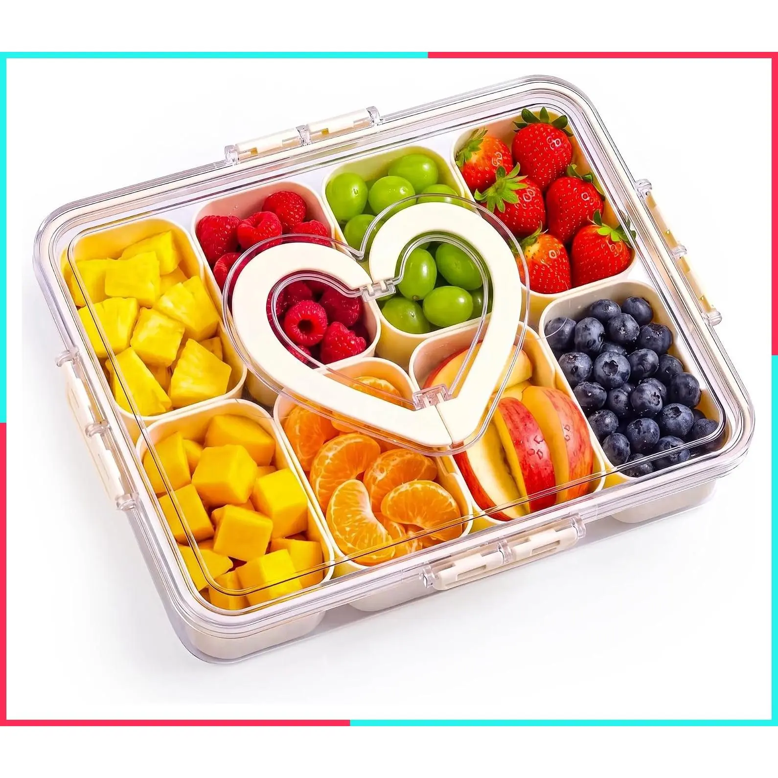 Snackle Box with Leakproof Lid and Handle, 8-Compartment Divided Serving Tray with Removable Containers, Spill-Proof Portable Snack Organizer for Kids Snacks, Fruit, Candy, Nuts, Picnic & Parties