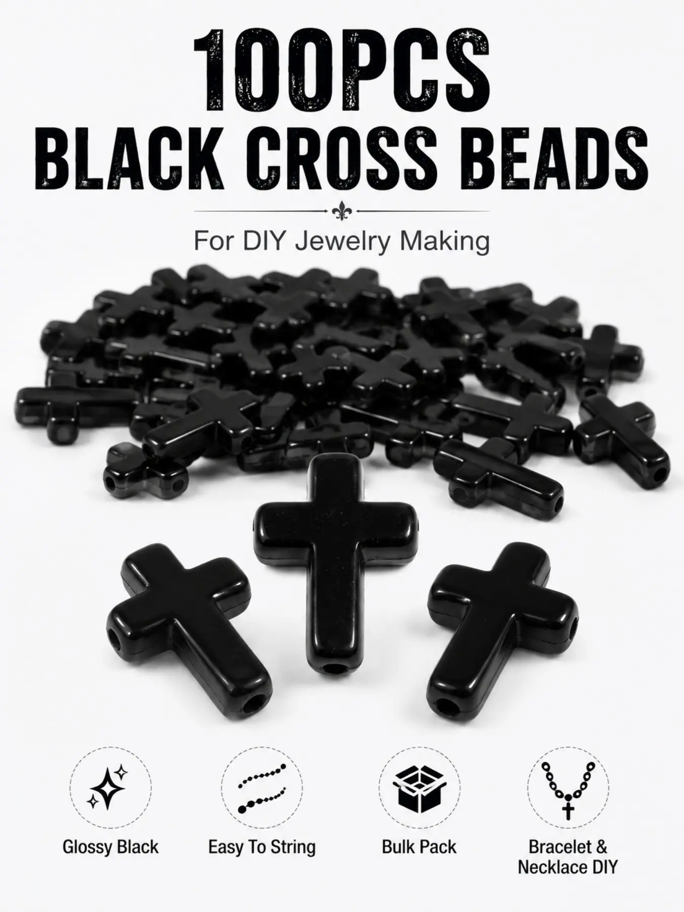 Create Your Own Aesthetic Jewelry – 100PCS Black Cross Beads for Bracelets DIY Bracelet Making Kit