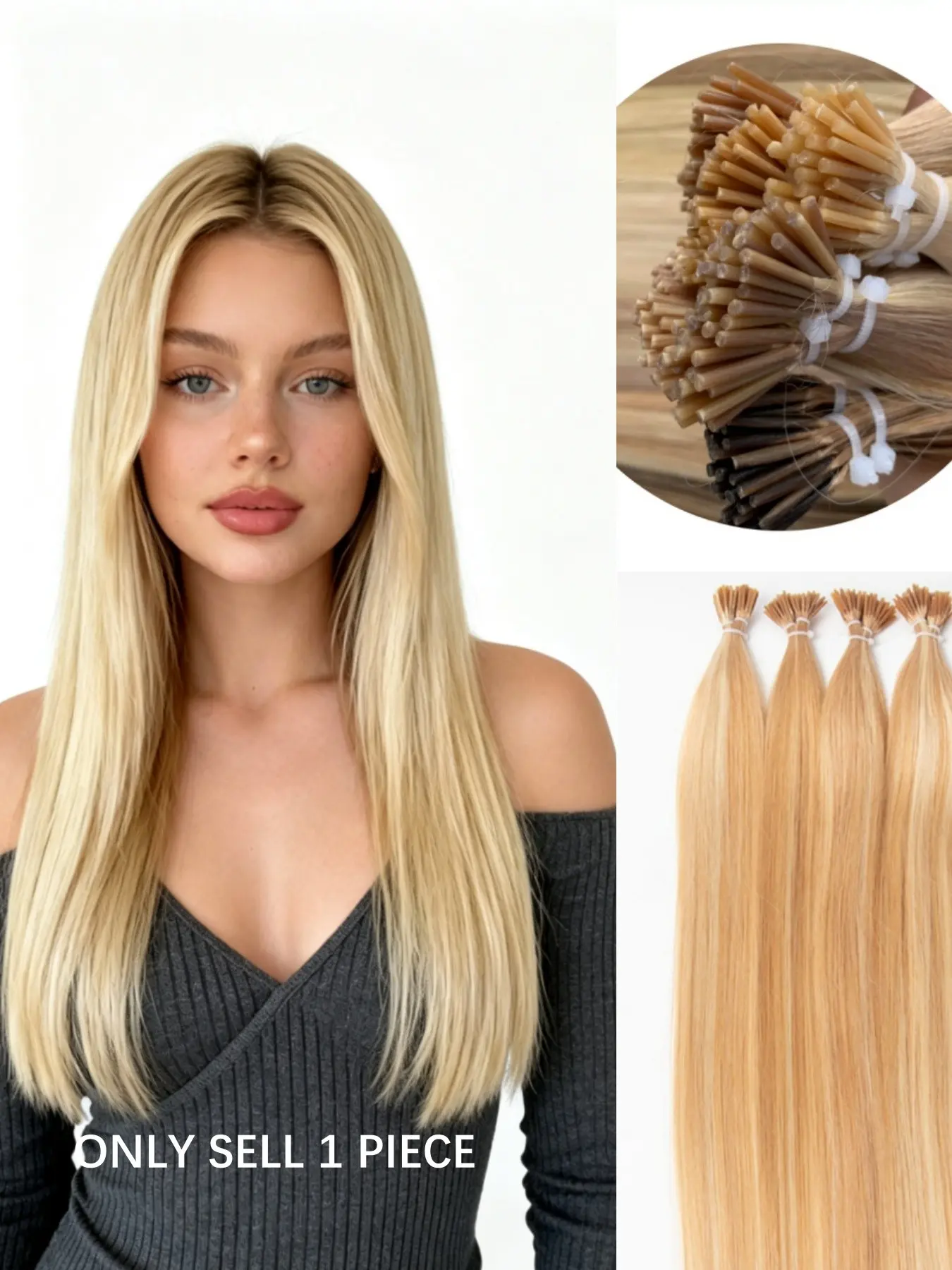 50 Bundles Real Human Hair I-Type Extensions, 12-20 Inches, Straight Natural Color, Seamless Fit, No Shedding, Salon & Daily Use