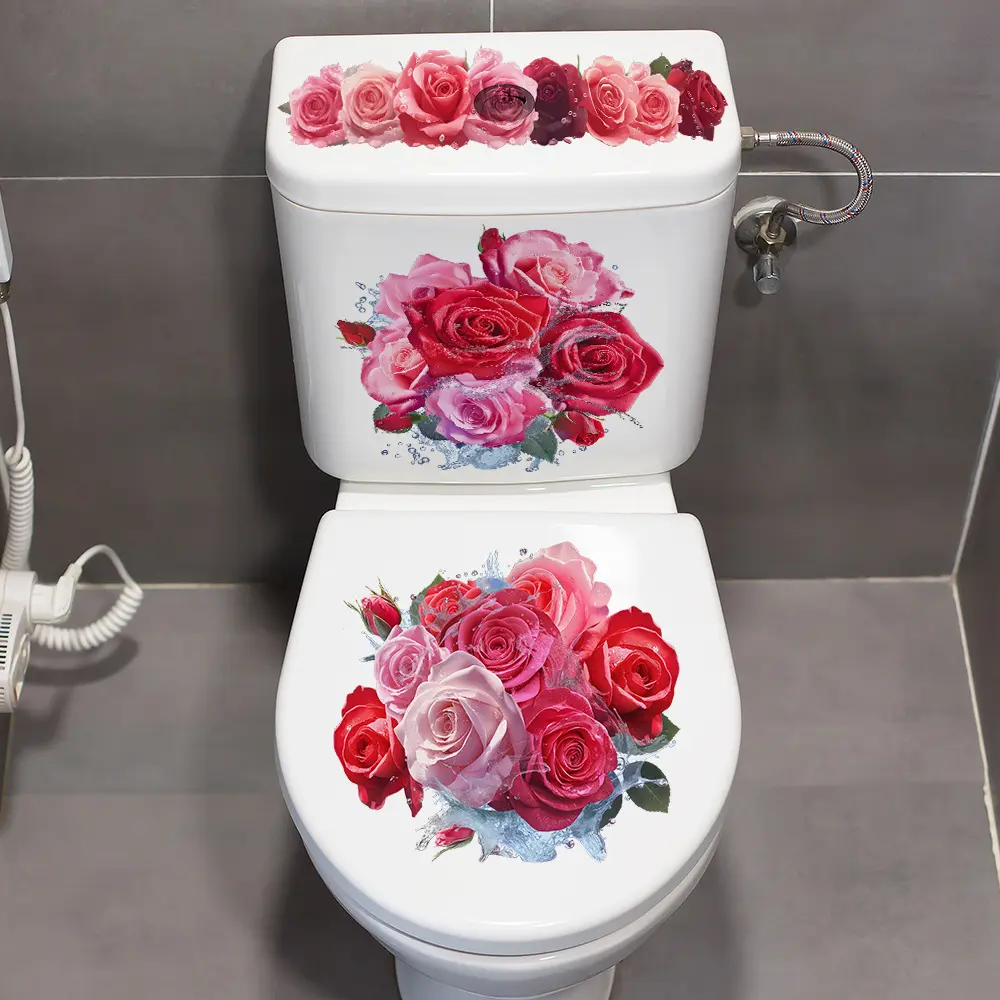 Aesthetic Water-Sensitive Rose Toilet Sticker - Romantic Color-Changing Waterproof Decal, Removable Bathroom Wall Concealer & Stain Hider, Cute Peel-and-Stick Decor, Perfect for Toilet Lid Makeover, Restroom Upgrade & Housewarming Gift