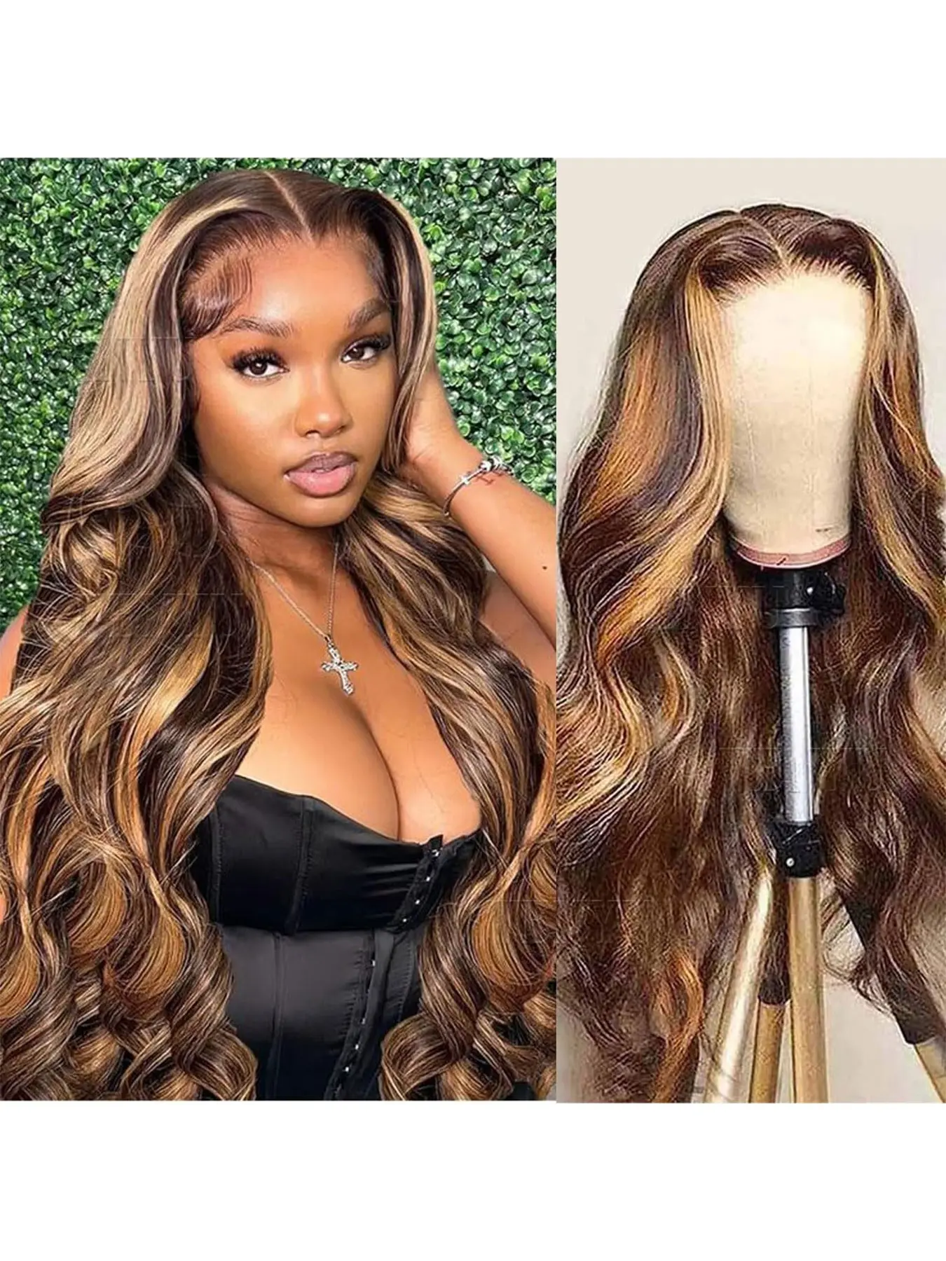[Super Deal] P4/27 Highlight Brown Honey Blonde 13x4 Body Wave Lace Front Wigs 26 Inch Ombre Natural Wave Synthetic Wigs Lace Frontal Pre Plucked Glueless HD Wavy Wig Heat Resistant for Women 200% Density