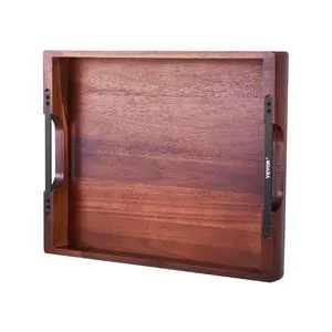 【DealsForYouDays】VEVOR Wood Serving Tray, Acacia Wooden Tray Board with Handles, Decorative Rustic Serving Trays Platter, Ideal for Breakfast in Bed, Lunch, Kitchen, Living Room, Ottoman, Coffee Table, Party, Couch