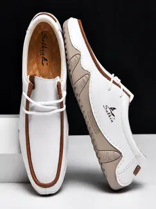 Men's Lace-Up Retro Casual Shoes, Non-Slip Soft Leather Moccasins, Versatile Daily Commute Flats