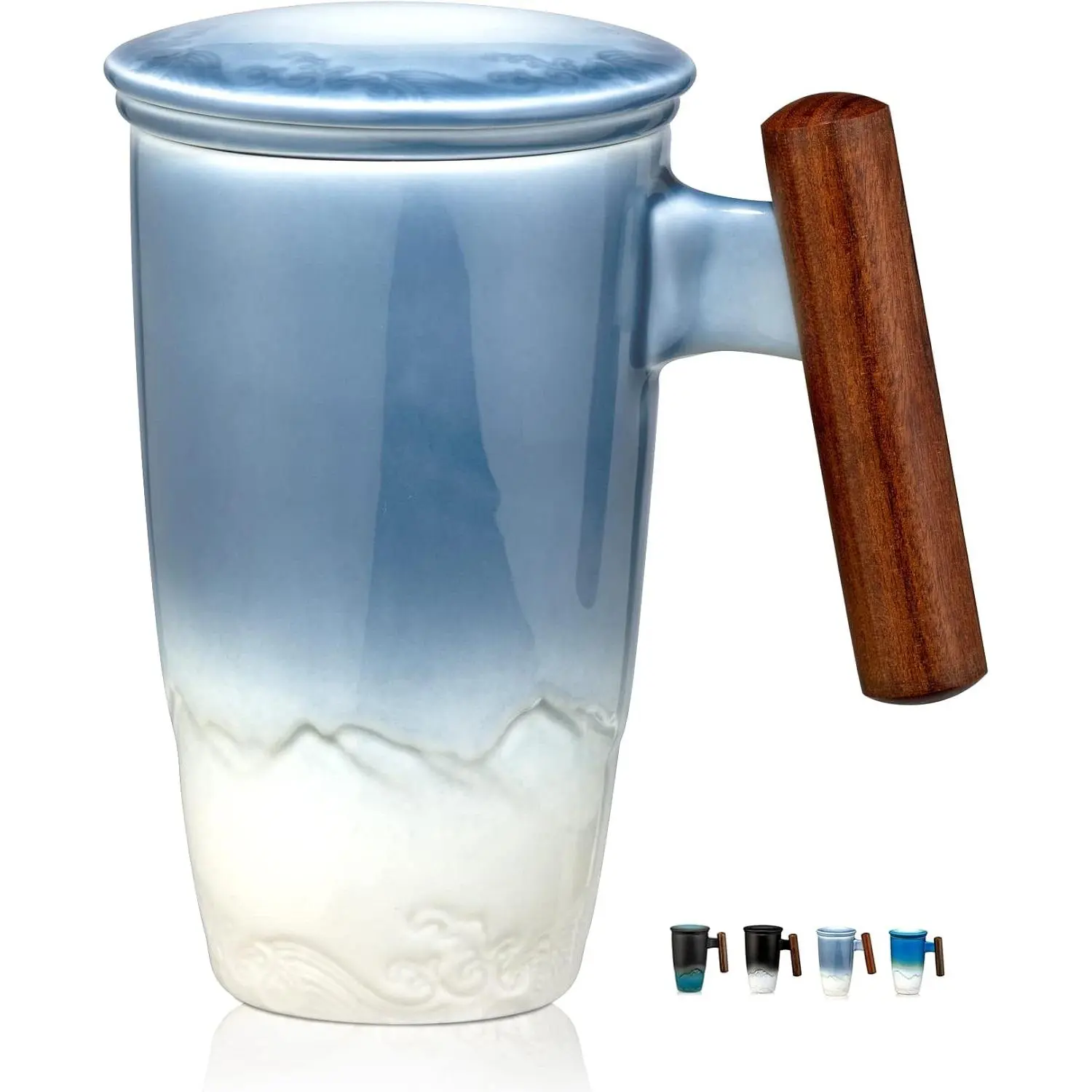 400ml Tea Mug with Infuser and Lid, Ceramic Loose Leaf Tea Cup with Wooden Handle for Home, Office and Daily Tea Time