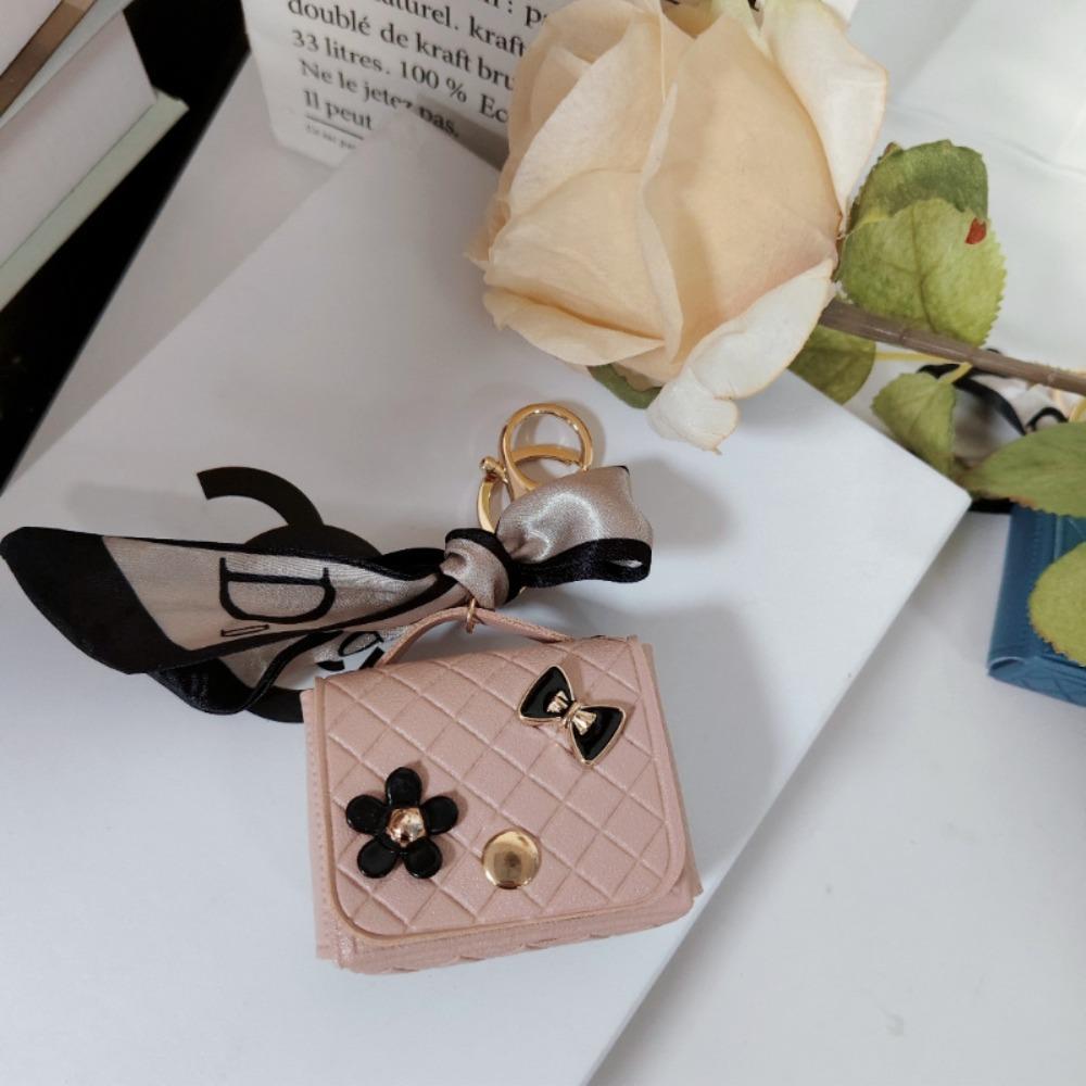 Fashion Niche Plaid Tweed Bag Charm, Mini Keychain Coin Purse Earphone Bag Pendant