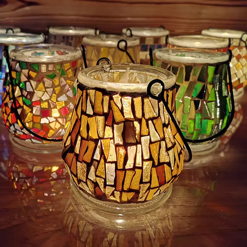 Mosaic Glass DIY Craft Kit - Crystal Glow Candlestick, Handheld Light, Indoor Use Parent-Child Educational Handmade Gift