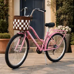 ARCH 26-Inch 7-Speed City Commuter Bike for Women & Men, Step-Through Steel Frame Cruiser with Detachable Basket, Lock, Rear Rack, V-Brakes, Pink, 28.74w x70.00d x42.51h in, 35.00lb, 51.18l x7.87w x27.56h in, Ideal for Urban Commuting, 26 Inches, 28.74 W