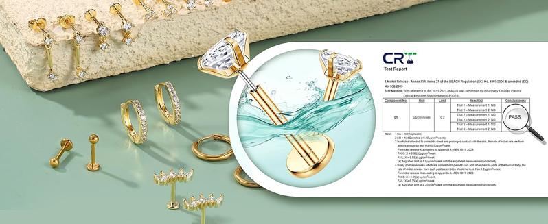 MILACOLATO Threadless Flat Back Earrings Hypoallergenic - 9 Pairs 316L Surgical Steel Push in CZ Studs & Hoops Set for Women Men 14K Plated Gold Cartilage Tragus Helix Nose Piercing Jewelry 16G 18G