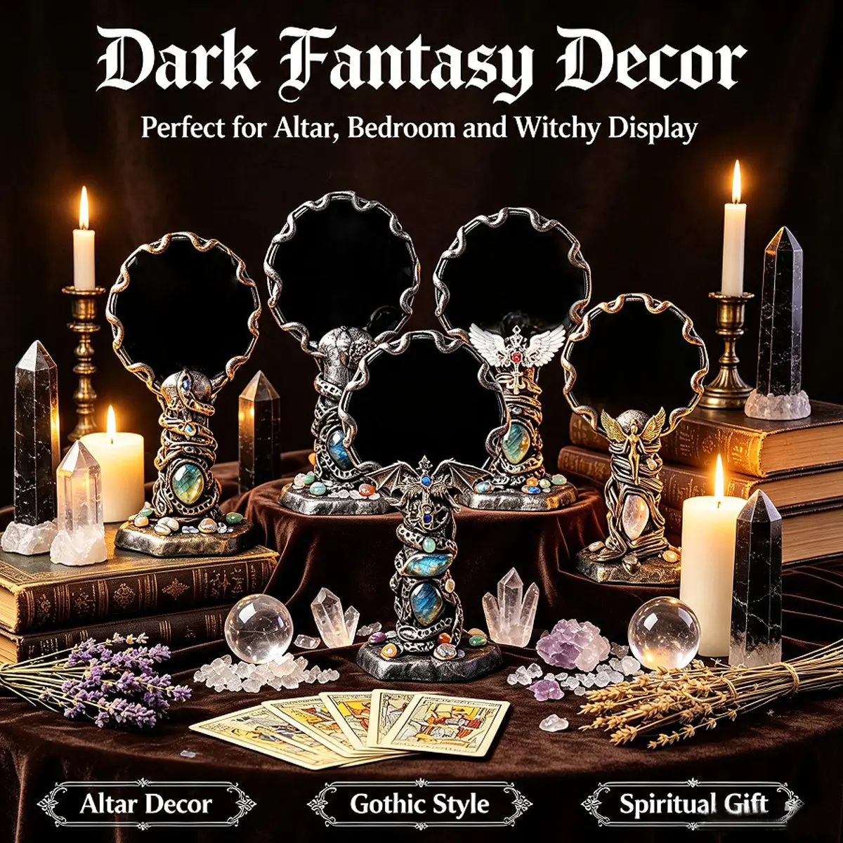 Bohemian Obsidian Witch Scrying Mirror, Portable Round Obsidian Divination Plate, Crystal Gazing Mirror for Meditation, Halloween Gift