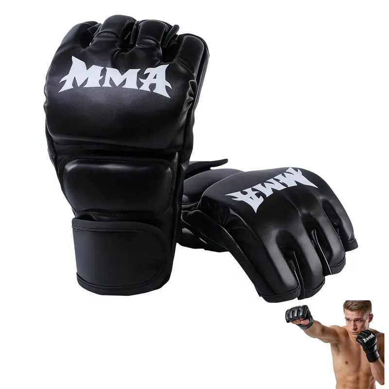 MMA Gloves Grappling Sparring, Maya Hide Leather, Boxing Gloves Men Women Muay Thai Martial Arts Training, Half Finger Adjustable Mitts Wrist Support Kickboxing Cage Fighting Punching Bag Workout