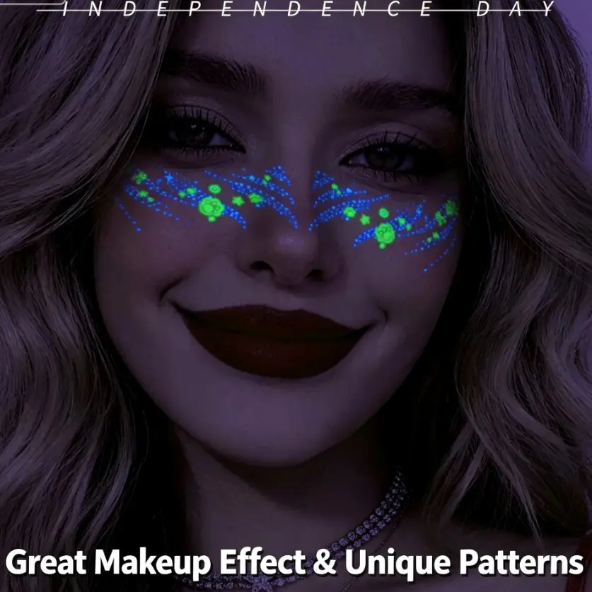 Halloween Face Stickers, Three Color Glow-In-The-Dark Tattoo Stickers, Fluorescent Lightning Pattern Full Face Stickers, Cosplay Party Stickers