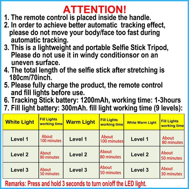 360°Rotatable Rotatable Selfie Stick Tripod Remote Rechargeable Smart Face Tracking Tripod  2 Fill Light Phone Holder for Live Streaming Vlog with bluetooth control