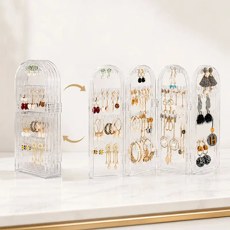 1PC Four fold transparent acrylic jewelry storage rack, dual-purpose display rack for earrings and necklaces, suitable for storing earrings, earrings, pendants, and other accessories, Accessory Holder