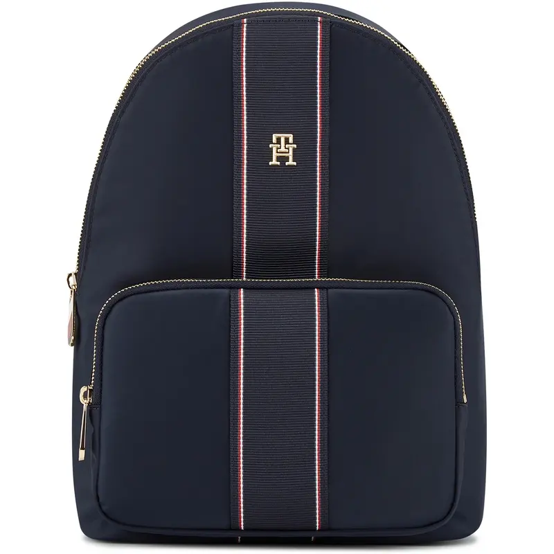 Tommy Hilfiger Women’s Fashion-Ready Backpack in Navy with Red, White, and Blue Woven Tape and Metal Lettering