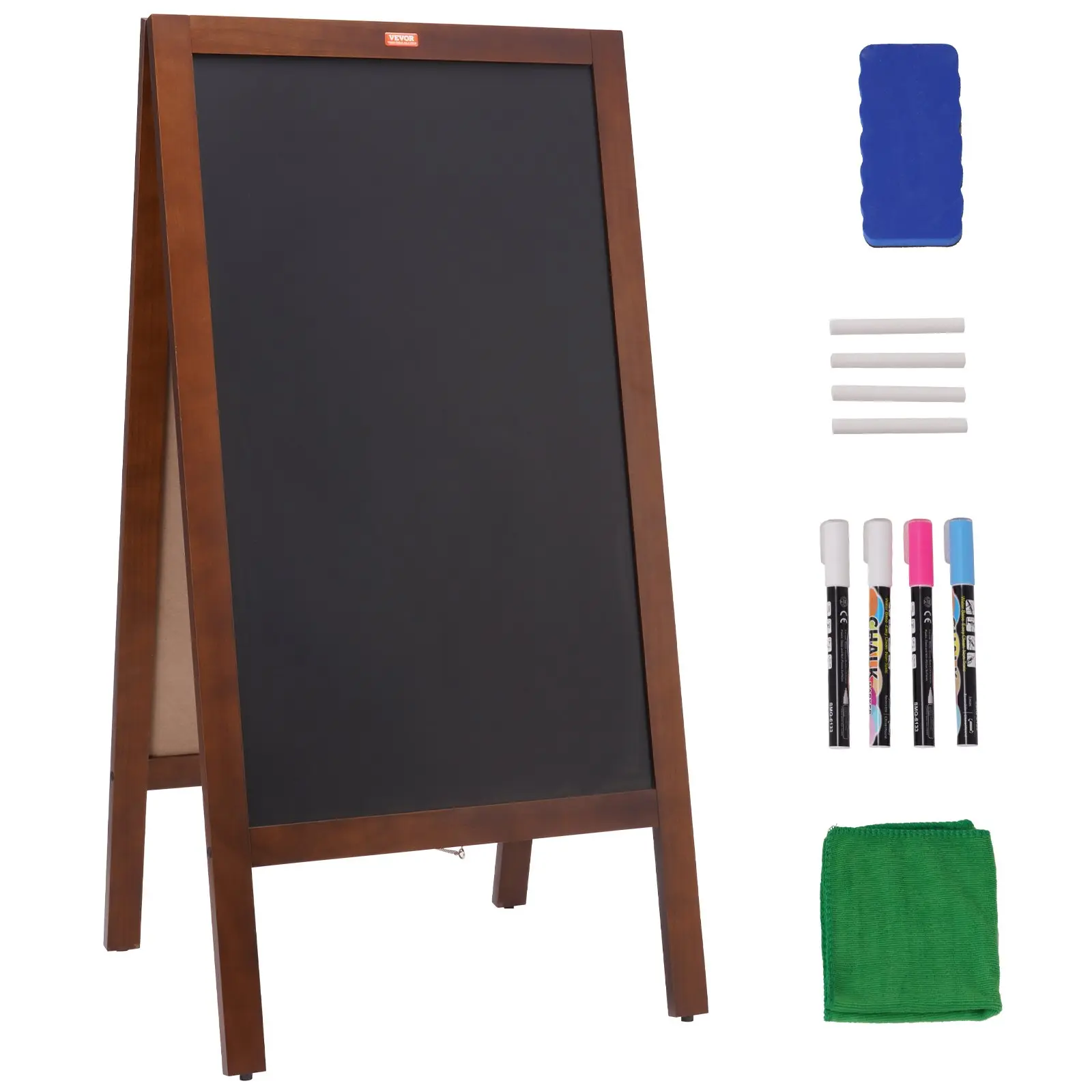 【toolupgrade】VEVOR A Frame Chalkboard Sign, Double-Sided Sidewalk Signs, Freestanding Vintage Wooden Chalk Board with Chalks Magnetic Eraser, Rustic Brown Outdoor Sandwich Board, 20" x 40", Kitchen Home Wedding