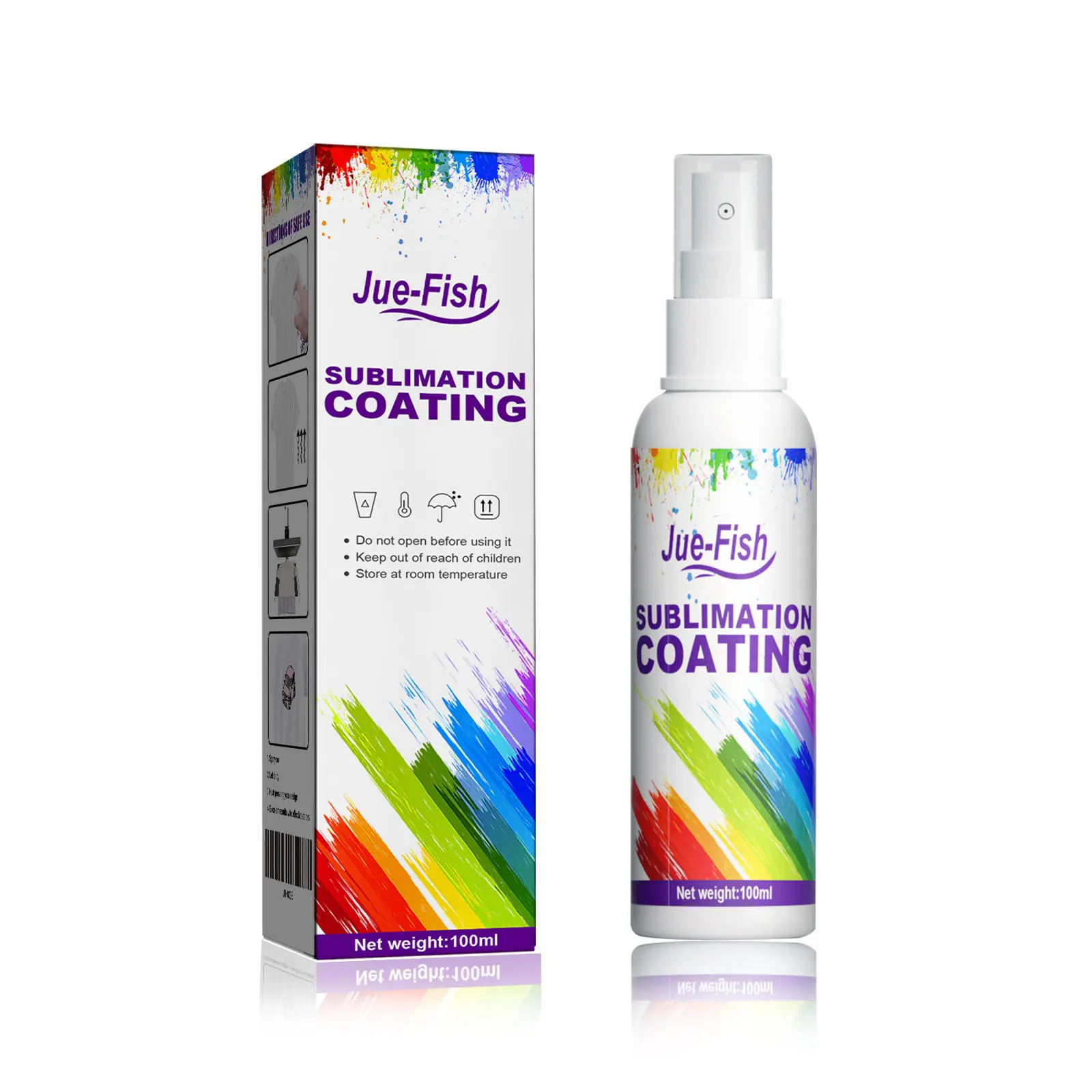 Jue-Fish Glycerin & Silicone Sublimation Coating Spray - 100 ml Bottle, 14.5*3.8cm, 3-Year Shelf Life, Wear-Resistant, Anti-Stain, Strong Adhesion for Clothing Heat Transfer (Home Care Household Cleaner)