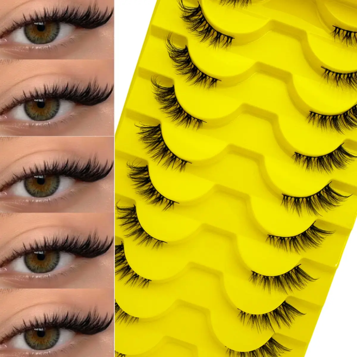 10 Pairs Fluffy, Lightweight & Soft Half-Eye False Eyelashes, 3D Faux Mink Lashes For Natural Look, Reusable For Daily Makeup, Strip Eyelashes, Clean Girl Aesthetic