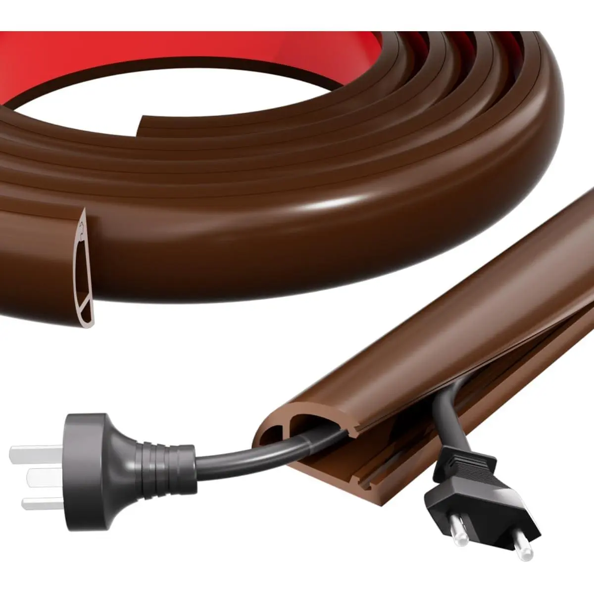 4FT Side-Open Extension Cord Covers for Wires  Floor, Power  Protector Cord Hider Management Strip, Electric Wire  Carpet,Chord Runner Protective Safety,Brown
