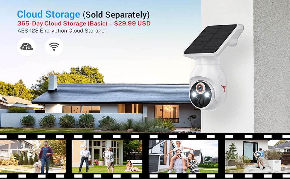 1080p Security Camera Wireless with Solar Panel, AI Human Detection, 2-Way Audio, Color Night Vision, 2.4G WiFi Only, Cloud Storage (Sold Separately), Indoor/Outdoor Surveillance Bullet Cam (WiFi)
