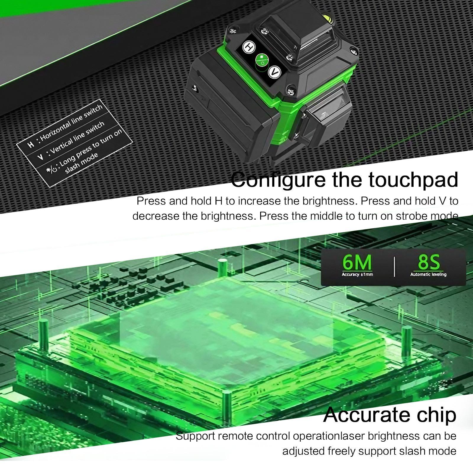 16 Lines Laser Level, 1 Set 4*360° Brightness Adjustable Laser Level with Remote Control & Charger, Professional Laser Level for Indoor & Outdoor