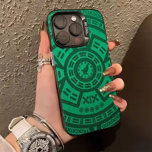 Green Circular Geometric Roman Numeral Totem Print Phone Case，Vintage Ethnic Coin Abstract Style for iPhone 17 16 15 14 13 12 11 Plus Pro Max, Unique Retro Festival Holiday Gift