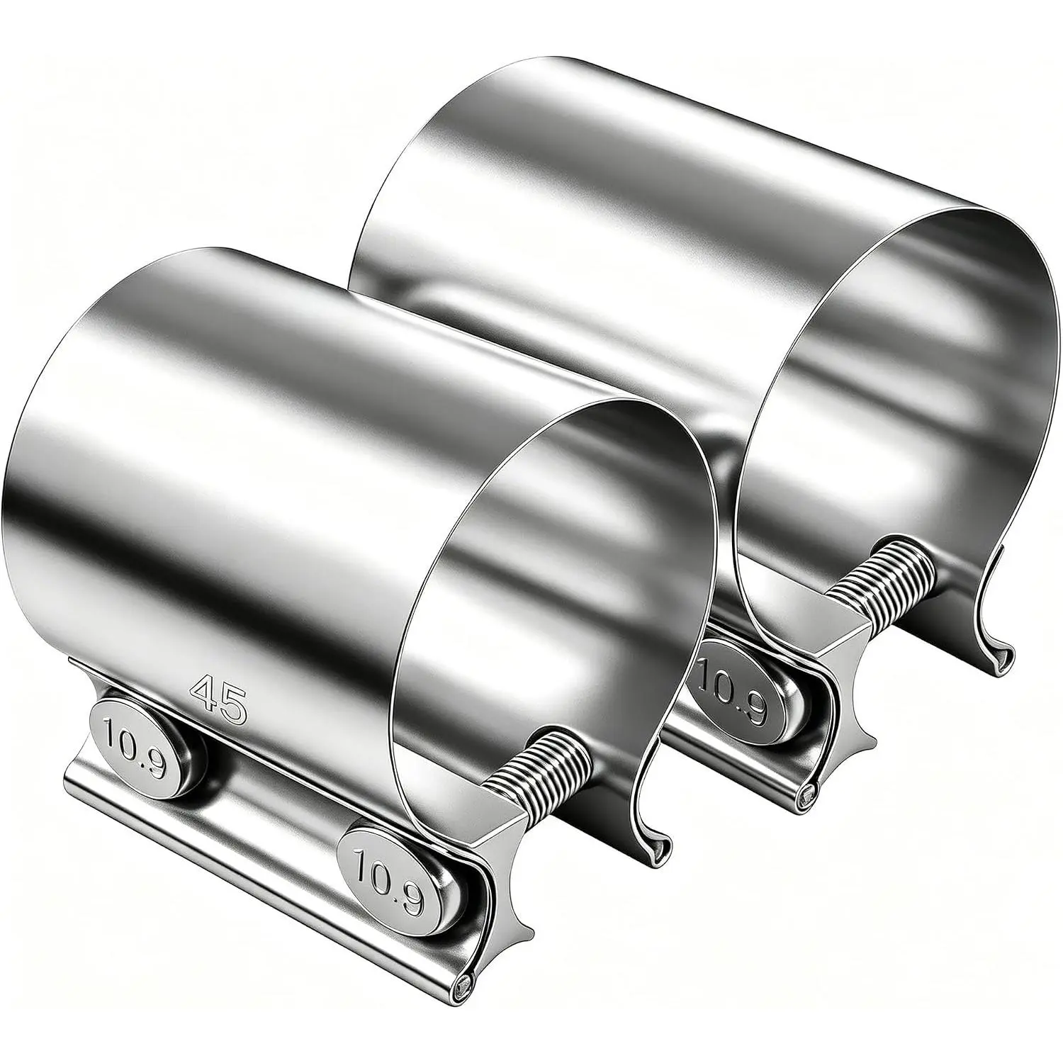 2PCS 1.75-Inch Butt Joint Stainless Steel Clamp Band - Universal Widening Clamp for Exhaust System Muffler Repair