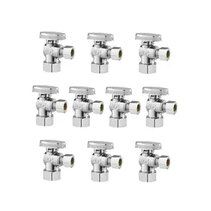 VEVOR 10-Pack Angle Stop Valve, 1/4 Turn Water Shut Off Valves, 1/2" Nominal (5/8" OD) Compression Inletx 3/8" OD Compression Outlet Shutoff Valve for Bathroom Kitchen Toilet Shower Plumbing
