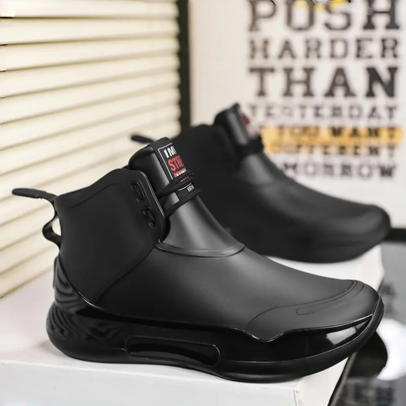 Unisex Trendy Short Rain Boots, Fashionable Rain Boots, Waterproof Anti-Slip Thick Rubber Sole, Shock Absorption, Ideal for Commuting, Outdoor Water Activities, Construction Work
