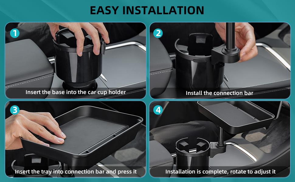 Car Cup Holder Tray, Cup Holder Expander Adapter for Car, 9.5" Car Food Tray Table for Eating, Fits Yeti, Hydro Flask 16-46 oz