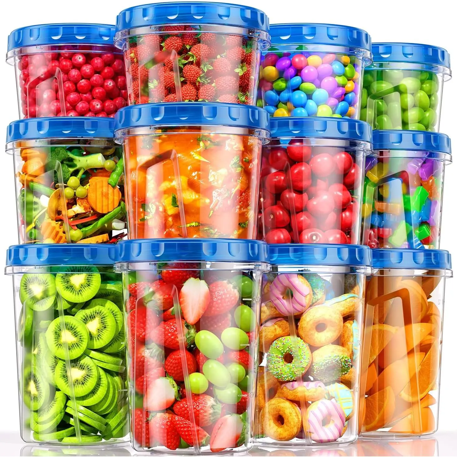 [12 Pack-34/24/17oz Freezer Storage Containers with 3 Different Sizes, Plastic Soup Containers with ,   Storage Containers with Twist Top ,  Meal Prep Containers