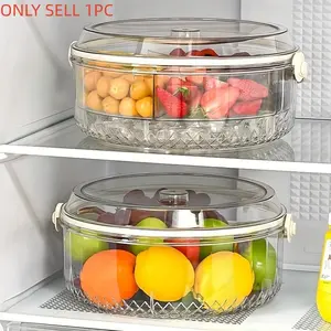 Transparent separate vegetable serving tray with lid anddipping section for parties,outdoor picnics,catering revolving fruit trays, refrigerator chilled tote basket, suitable for snacks, shrimp, travel take-away food containers, refrigerator storage boxes