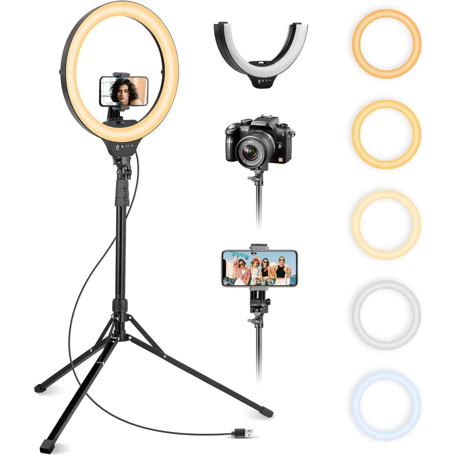 14'' Compact Selfie Ring Light with 62'' Tripod Stand, Wireless Remote, Phone Holder, Dimmable LED Ringlight for Makeup, Video Recording, Compatible with All Mobile/Android Phones & Lightweight Cameras, Extendable